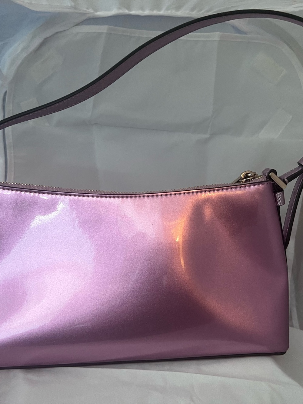 kate spade Metallic Lavender Pink Shoulder Bag with Gold-Tone Plaque - Picture 2 of 4